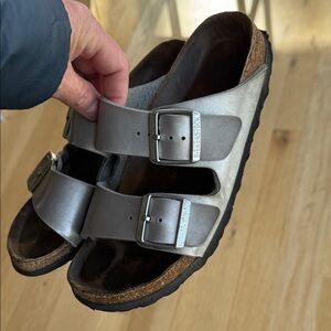 Birkenstock Arizona Birko-Flor Silver Sandals Size 37